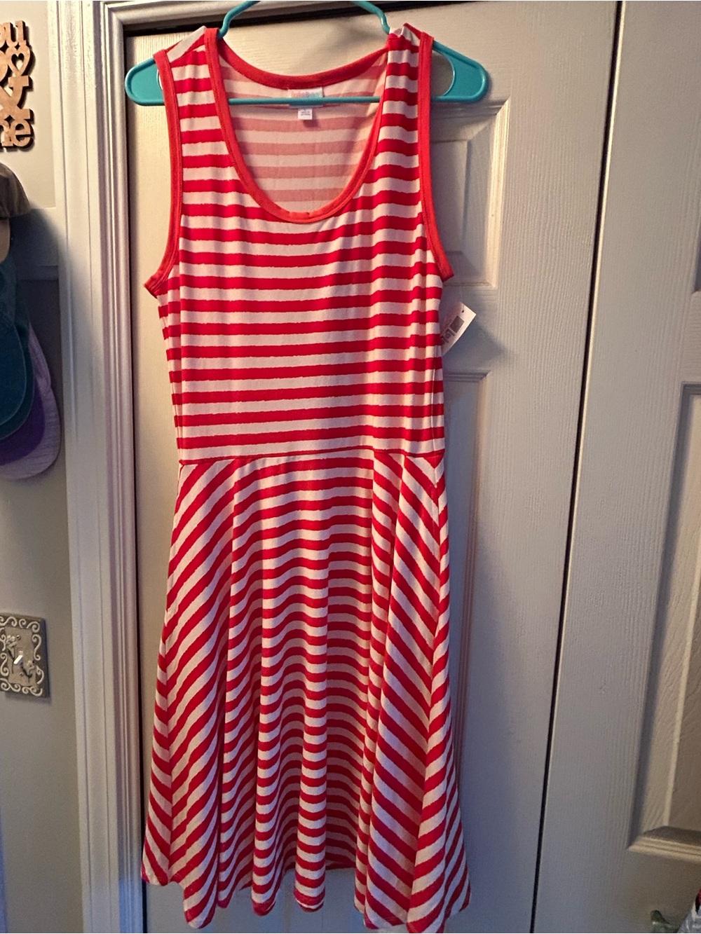 Lularoe Nicki Red and White Striped Sleeveless Fit-and-Flare Dress - New